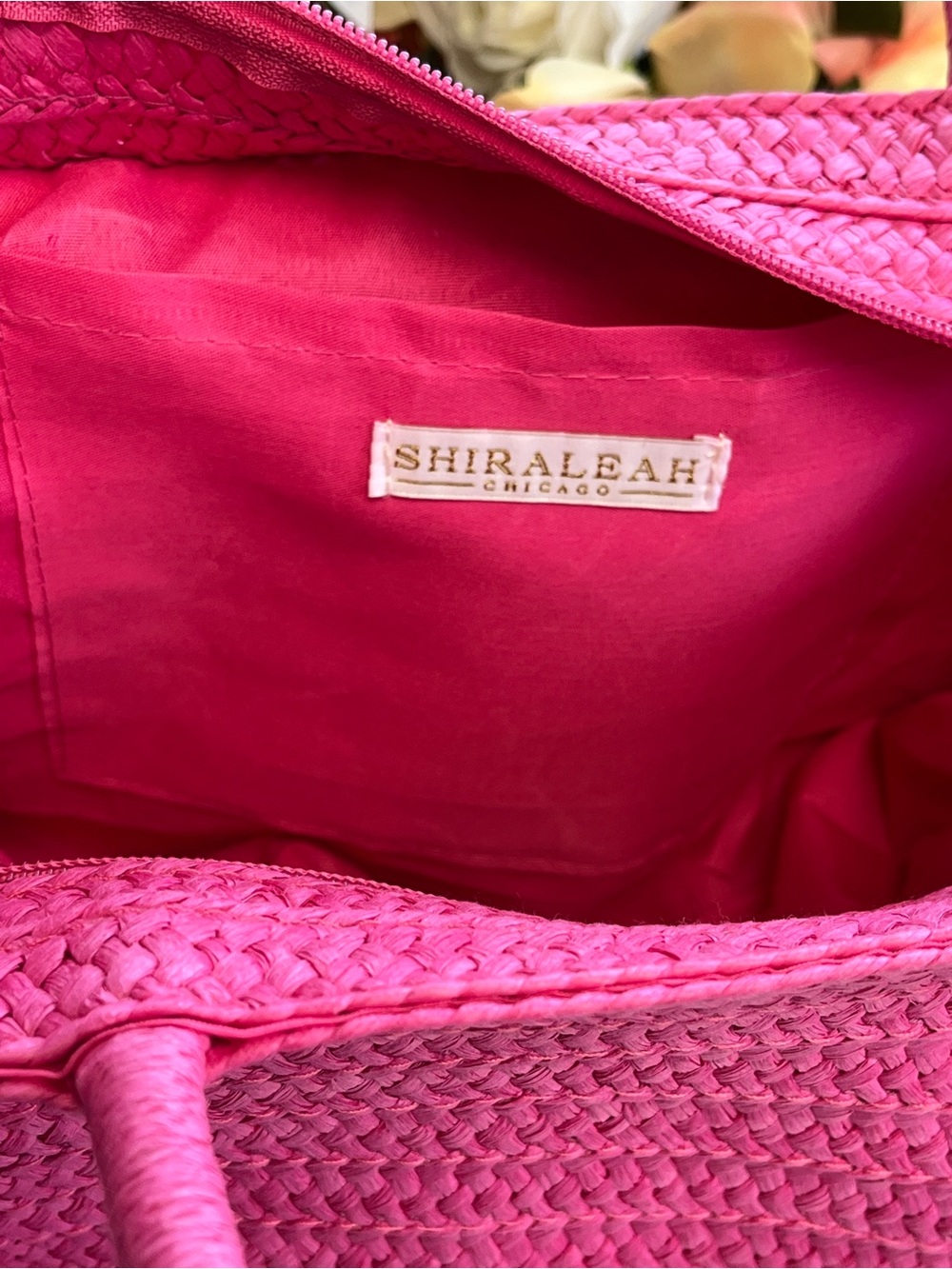 Shiraleah Chicago Pink Raffia Fringe Straw Tote Crossbody Bag - Picture 9 of 13